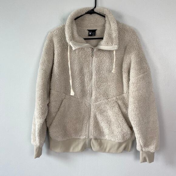 Spyder Moonbeam Sherpa Full Zip Jacket Ivory Mock Neck Bailey Fleece Medium - Picture 1 of 9